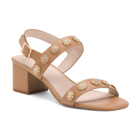 CECELIA NEW YORK Leather Rally Studded Heeled Sandals - Picture 1 of 4